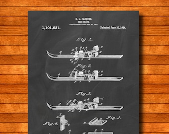 Retro 1914 "Skee Skate" Vintage Patent Illustration, Art Print Poster, Wall Art, Home Decor, Ski, Skis, Snow Skiing, Ski Racing, Gift 22