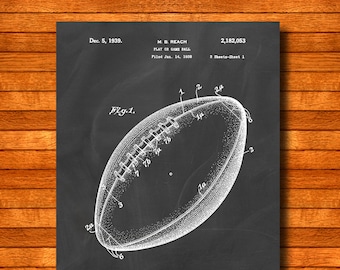 Retro 1939 "Game Ball" Vintage Patent Illustration, Art Print Poster, Wall Art, Home Decor, Football, Team Sport, NFL Superbowl, Gift 175