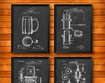 SET of 4 BEER Posters, Vintage Patent Illustration, Art Print, Canvas, Wall Art, Home Decor, Beer Brewing, Beer Making, Beer Art - s168