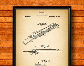 Retro 1920 "Barber's Comb" Vintage Patent Illustration, Art Print Poster, Wall Art, Home Decor, Bathroom, Barber, Hair Stylist, Gift 894
