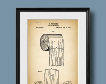 Retro 1891 "Rollo de papel higiénico" Ilustración de patente vintage, cartel de impresión de arte, arte de la pared, decoración del hogar, inodoro, arte del baño, idea de regalo 1038