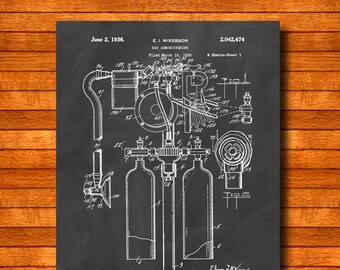 Retro 1936 "Gas Administración" Vintage Patente Ilustración, Arte Imprimir Cartel, Arte de la pared, Decoración del hogar, Médico, Doctor, Anestesia, Regalo 388