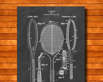 Retro 1921 "Racket" Vintage Patent Illustration, Art Print Poster, Wall Art, Home Decor, Tennis Art Print, Court Game, Sport, Gift Idea 134