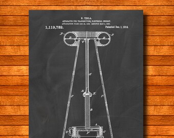 Retro 1914 "Transmitting Energy" by Tesla, Vintage Patent Illustration, Art Print Poster, Wall Art, Home Decor, Technology Art, Gift 383
