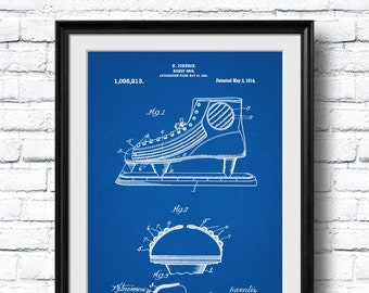 Retro 1914 "Hockey Shoe" Vintage Patent Illustration, Art Print Poster, Wall Art, Home Decor, Winter Sport, Ice Hockey Art, Gift 332