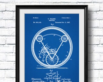 Retro 1897 "Unicycle" Vintage Patent Illustration, Art Print Poster, Wall Art, Home Decor, Cycling, Unusual, Strange Bicycle, Gift Idea 39