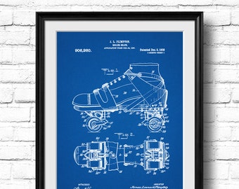 Retro 1908 "Roller Skate" Vintage Patent Illustration, Art Print Poster, Wall Art, Home Decor, Skating, Roller Derby, Skates, Gift - 285