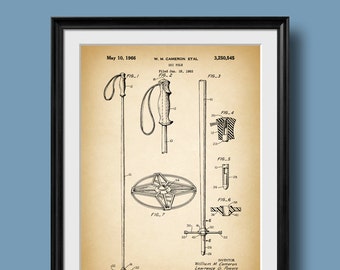 Retro 1966 "Ski Pole" Vintage Patent Illustration, Art Print Poster, Wall Art, Home Decor, Alpine Skiing, Ski Art, Snow Skis, Gift Idea 166