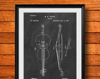 Retro 1885 "Violin" Vintage Patent Illustration, Art Print Poster, Wall Art, Home Decor, Music, Classical Orchestra, Musical, Gift 1053