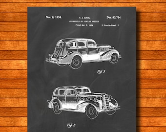 Retro 1934 "Automobile" Vintage Patent Illustration, Art Print Poster, Wall Art, Home Decor, Automotive Old Car Design, Driving, Gift 143