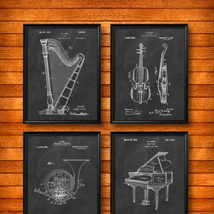 SET of 4 MUSIC Art Posters, Vintage Patent Illustration, Art Print or Canvas, Wall Art, Classical Music, Musical Instruments, Gift - s1059