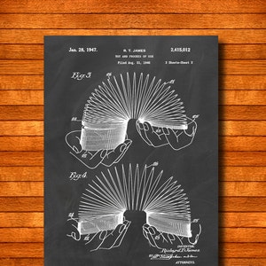 Retro 1947 &quot;Slinky Toy&quot; Vintage Patent Illustration, Art Print Poster, Wall Art, Home Decor, Classic Toy, Slinky Coil Spring, Gift Idea 357
