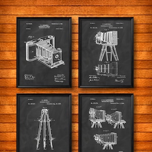 SET of Four 4 PHOTOGRAPHY Posters, Vintage Patent Illustration, Art Print or Canvas, Wall Art, Home Decor, Photography, Cameras, Gift s93