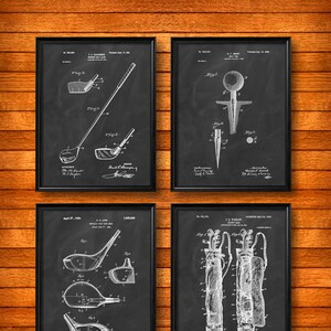 SET of FOUR 4 GOLF Art Posters, Vintage Patent Illustration, Art Print, Canvas, Wall Art, Home Decor, Golf, Golfing, Game of Golf, Gift s20