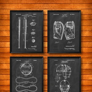 SET of 4 BASEBALL Art Posters, Vintage Illustrations, Art Print or Canvas, Wall Art, Home Decor, Baseball, Base Ball, Baseball Gift s52