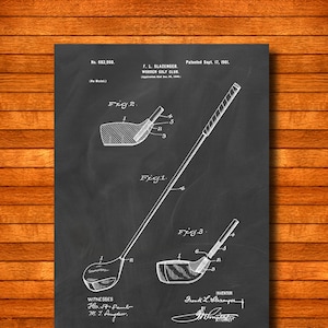 Retro 1901 &quot;Golf Club&quot; by Slazenger, Vintage Patent Illustration, Art Print Poster, Wall Art, Home Decor, Golfing, Game Of Golf, Gift 84