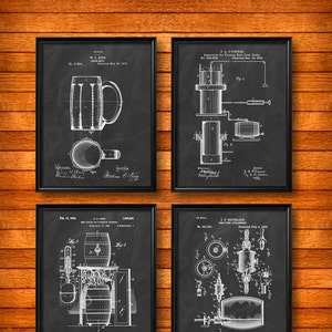 SET of 4 BEER Posters, Vintage Patent Illustration, Art Print, Canvas, Wall Art, Home Decor, Beer Brewing, Beer Making, Beer Art - s168