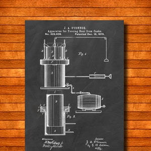 Retro 1879 &quot;Beer Making&quot; Vintage Patent Illustration, Art Print Poster, Wall Art, Home Decor, Beer Brewing, Drinking, Beer Art, Gift 187