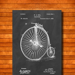 Retro 1885 &quot;Velocipede&quot; Vintage Patent Illustration, Art Print Poster, Wall Art, Home Decor, Old Bicycle, Bike, Cycling, Biking, Gift 48