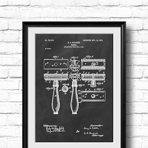 Retro 1904 &quot;Razor&quot; by Gillette, Vintage Patent Illustration, Art Print Poster, Wall Art, Home Decor, Bathroom, Barber, Stylist, Gift - 928