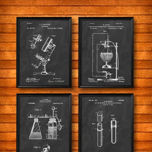SET of 4 SCIENCE Posters, Vintage Patent Illustration, Art Print, Canvas, Wall Art, Biology, Chemistry, Science Gift s68