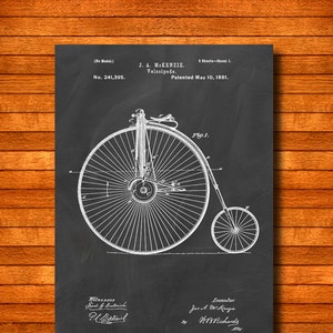 Retro 1881 &quot;Velocipede&quot; Vintage Patent Illustration, Art Print Poster, Wall Art, Home Decor, Bicycle, Bike, Cycling, Biking, Gift Idea 1046