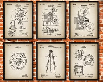 SET of 6 CINEMA Art Posters, Cinema Patent Illustration, Art Print or Canvas Wall Decor, Movies, Film, Motion Pictures, Filmmaker Gift - s93