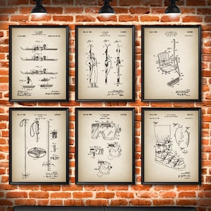 SET of 6 SKI Vintage Art, Print or Canvas, Patent Wall Art Decor, Ski, Gift for Skier, Ski Club, Ski Team, Skiing, Ski Racing Gift - s22