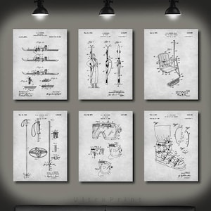 SET of 6 SKI Vintage Art, Print or Canvas, Patent Wall Art Decor, Ski, Gift for Skier, Ski Club, Ski Team, Skiing, Ski Racing Gift - s22