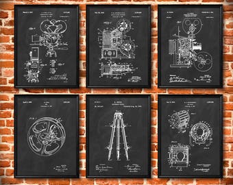 SET of 6 CINEMA Art Posters, Cinema Patent Illustration, Art Print or Canvas Wall Decor, Movies, Film, Motion Pictures, Filmmaker Gift - s93
