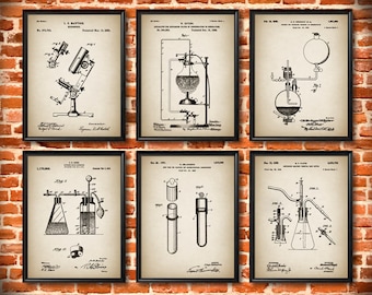 SET of 6 SCIENCE Posters, Vintage Patent Illustration, Science Art Print, Canvas, Wall Art, Biology, Chemistry, Science Teacher Gift - s68