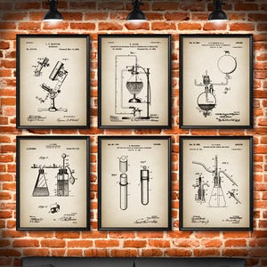 SET of 6 SCIENCE Posters, Vintage Patent Illustration, Science Art Print, Canvas, Wall Art, Biology, Chemistry, Science Teacher Gift - s68