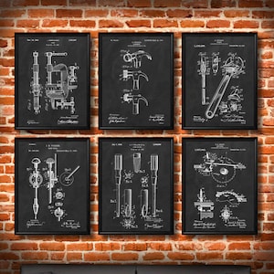 SET of 6 TOOLS Vintage Art, Print or Canvas, Patent Wall Art Decor, Hardware, Work Tools, Garage, Handyman Construction, Gift for Dad s1043