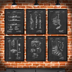 SET of 6 SKI Vintage Art, Print or Canvas, Patent Wall Art Decor, Ski, Gift for Skier, Ski Club, Ski Team, Skiing, Ski Racing Gift s22 image 1