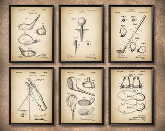 6 GOLF SET Vintage Patent Art, Print Canvas, Wall Art Decor, Golfer Gift, Golf Club, Golf Ball, Tee, Golfing Gift - s20