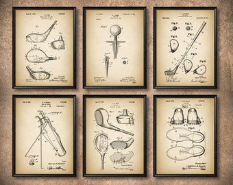 6 GOLF SET vintage Patent Art, Print Canvas, Wall Art Decor, Golfer Gift, Golf Club, Golf Ball, Tee, Golfing Gift - s20