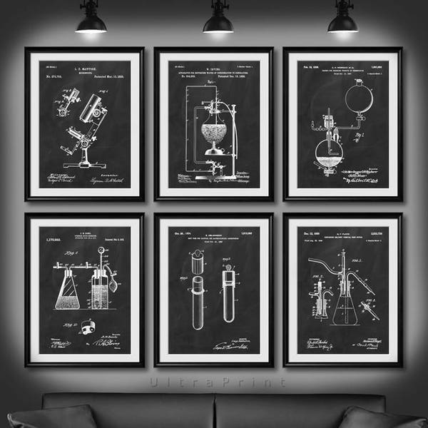 SET of 6 SCIENCE Posters, Vintage Patent Illustration, Science Art Print, Canvas, Wall Art, Biology, Chemistry, Science Teacher Gift - s68