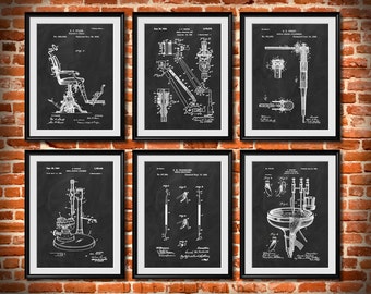 SET of 6 DENTAL Art Posters, Dentist Patent Illustration, Art Print or Canvas Wall Decor, Medical, Orthodontist, Dentist Gift - s63