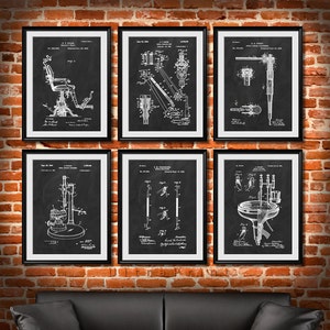SET of 6 DENTAL Art Posters, Dentist Patent Illustration, Art Print or Canvas Wall Decor, Medical, Orthodontist, Dentist Gift - s63
