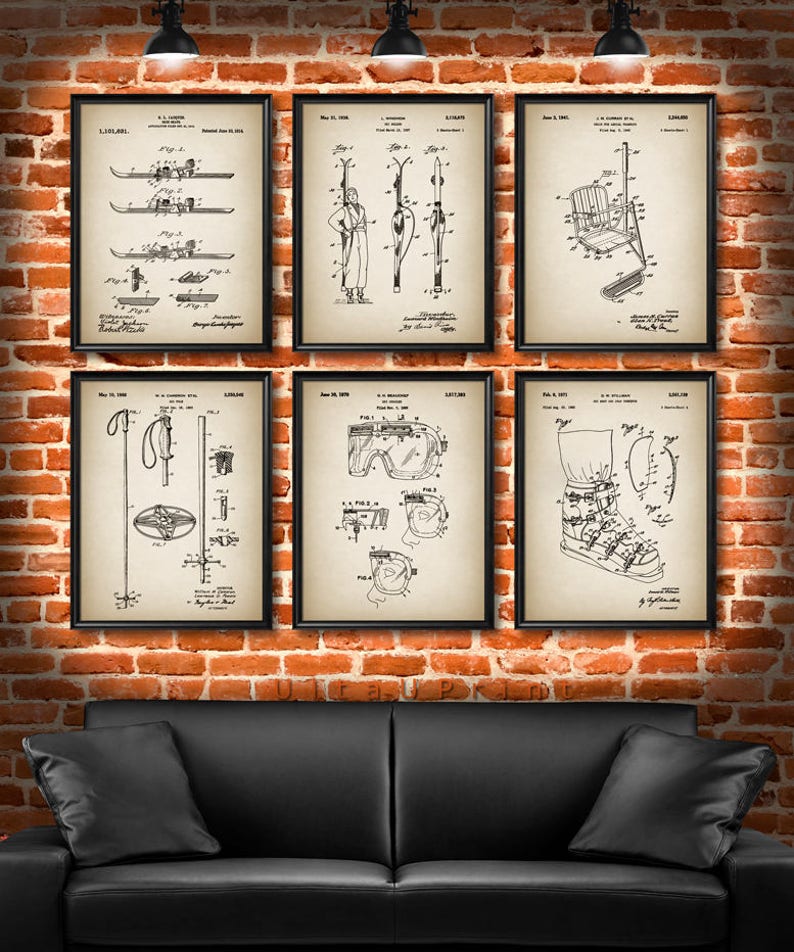 SET of 6 SKI Vintage Art, Print or Canvas, Patent Wall Art Decor, Ski, Gift for Skier, Ski Club, Ski Team, Skiing, Ski Racing Gift s22 image 3