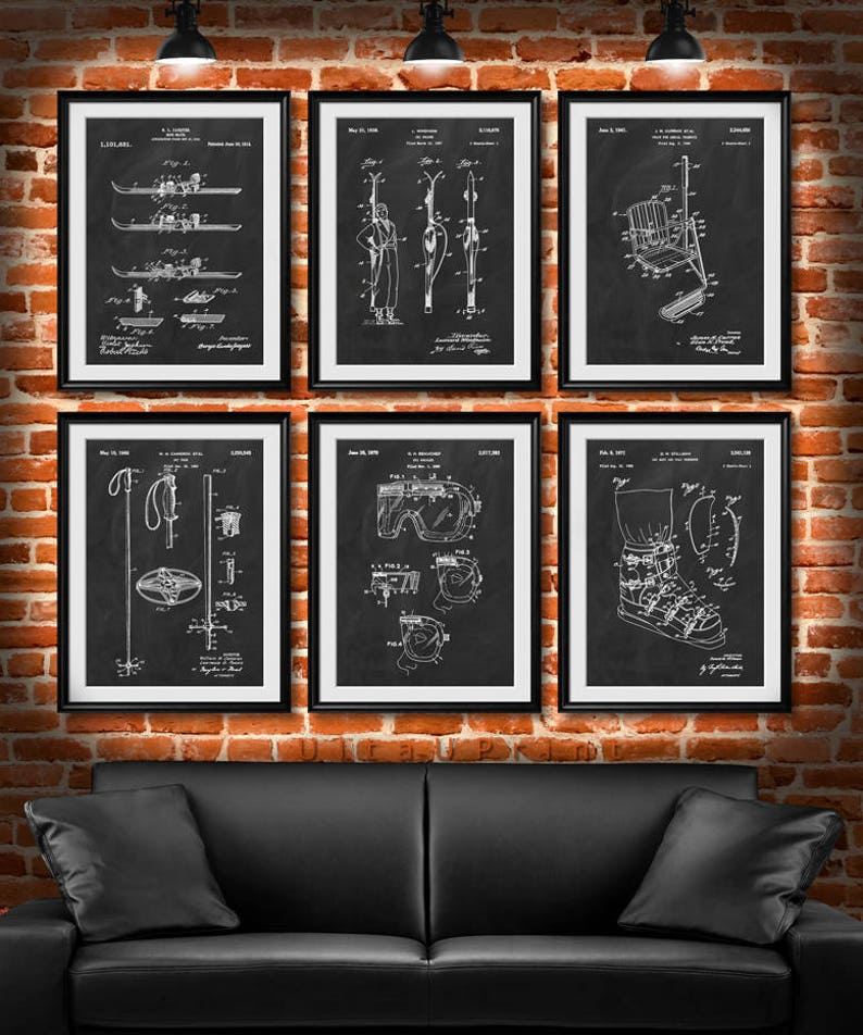 SET of 6 SKI Vintage Art, Print or Canvas, Patent Wall Art Decor, Ski, Gift for Skier, Ski Club, Ski Team, Skiing, Ski Racing Gift s22 image 8