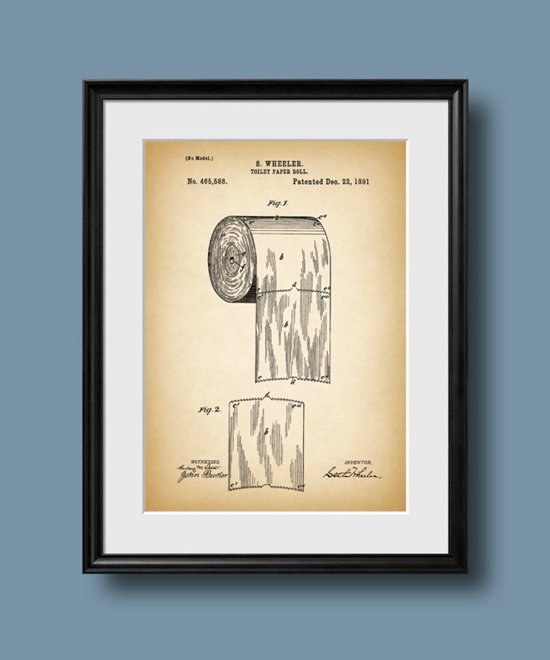 Retro 1891 toilet Paper Roll Vintage Patent Illustration, Art Print
