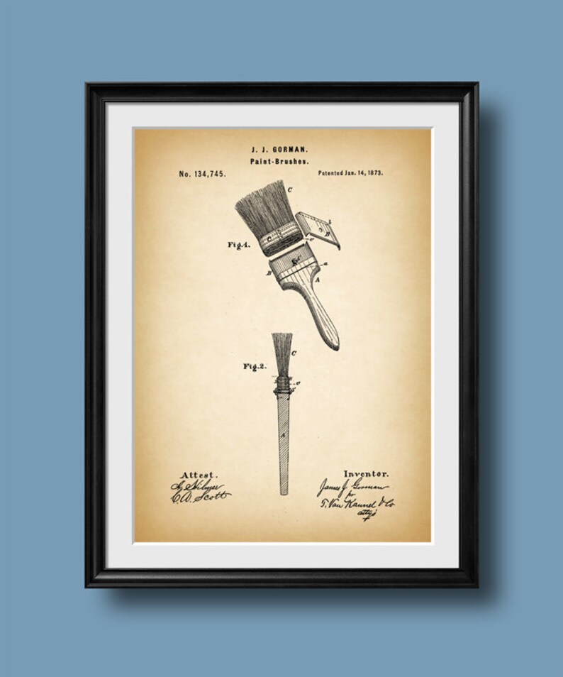 Retro 1873 paint Brushes Vintage Patent Illustration, Art Print Poster