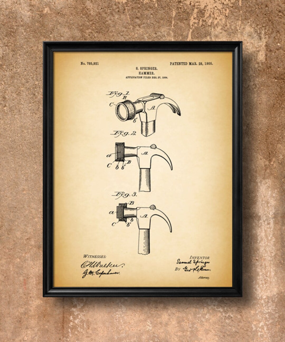 Retro 1905 "hammer" Vintage Patent Illustration, Art Print Poster, Wall ...