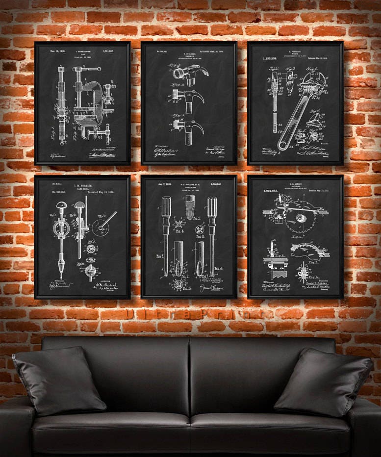SET of 6 TOOLS Vintage Art, Print or Canvas, Patent Wall Art Decor ...