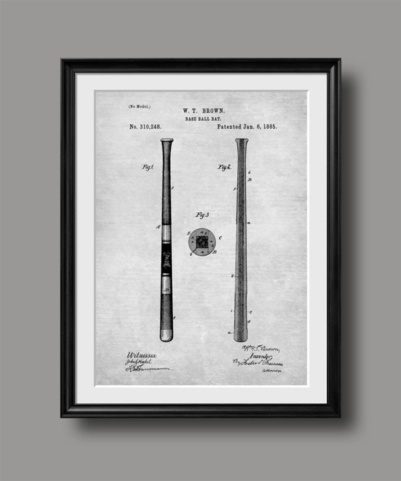 Retro 1885 Base Ball Bat Vintage Patent Illustration, Art Print Poster, Wall Art, Home Decor, Game, Baseball, League, Sport, Gift 16 image 2