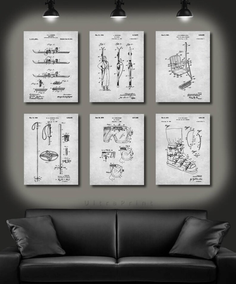 SET of 6 SKI Vintage Art, Print or Canvas, Patent Wall Art Decor, Ski, Gift for Skier, Ski Club, Ski Team, Skiing, Ski Racing Gift s22 image 7