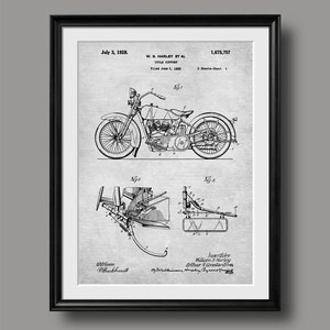 Retro 1928 Harley Motorcycle Vintage Art Print Poster or Canvas, Patent Wall Art, Home Decor, Harley Davidson, Classic Bike, Gift 385 image 2