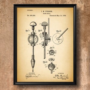 Retro 1884 Hand Drill Vintage Patent Illustration, Art Print Poster, Wall Art, Home Decor, Work, Tools, Hardware, Construction, Gift 261 image 2