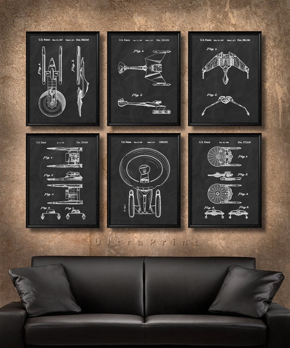 Set Of 6 Star Trek Spaceship Posters Vintage Patent Hong Kong - Star Trek Home Decor Set Of 6 Star Trek Spaceship Posters Vintage Patent Hong Kong - Star Trek Home Decor